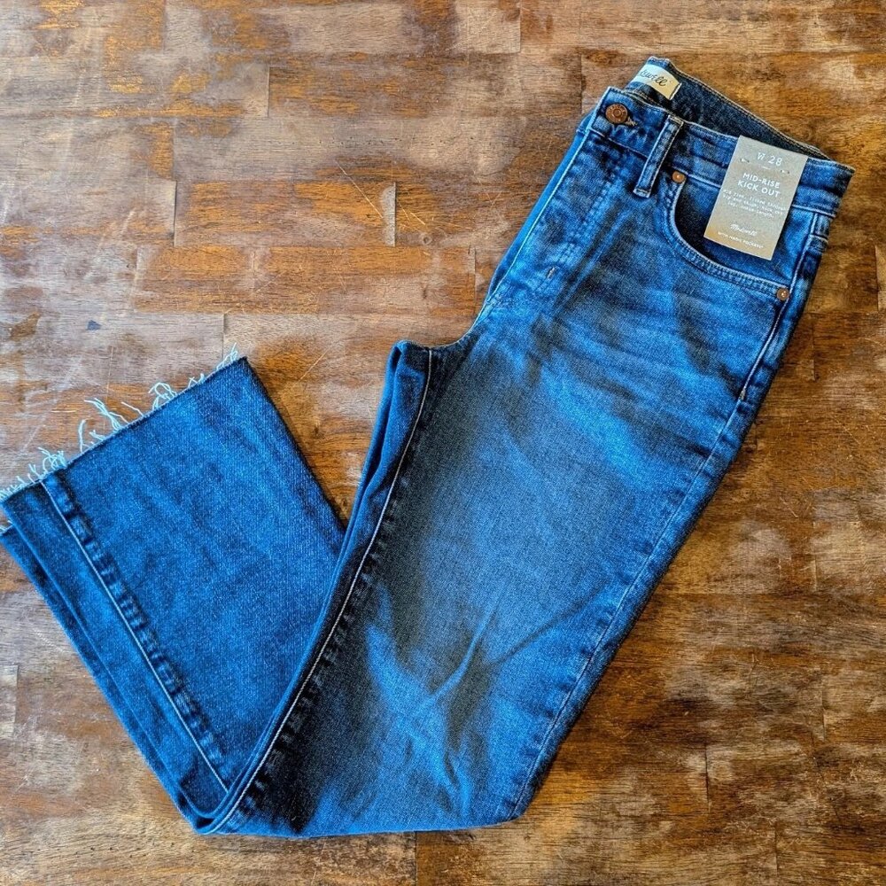 Madewell Women's Mid Rise Kick Out Jeans Size 28 Ankle Length Blue Denim NWT